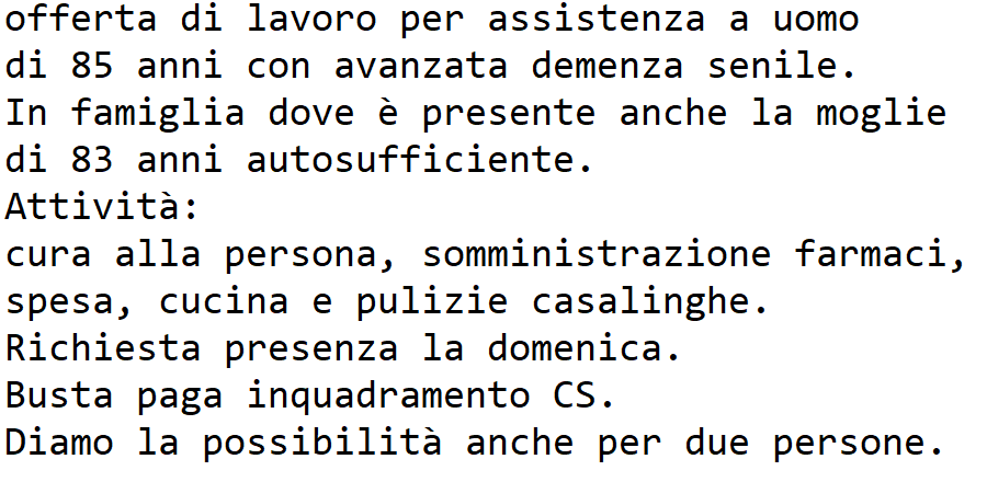 offro lavoro badate convivente ben retribuito